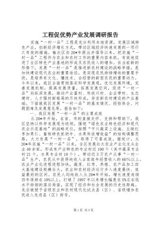 工程促优势产业发展调研报告 