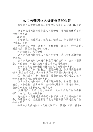 公司关键岗位人员储备情况报告 
