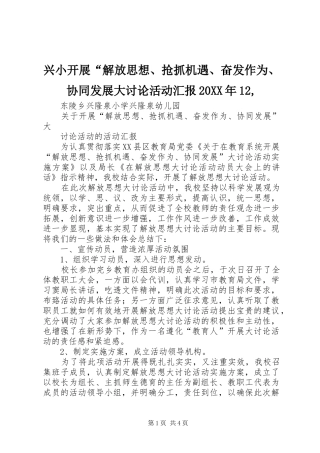 兴小开展“解放思想、抢抓机遇、奋发作为、协同发展大讨论活动汇报20XX年12,