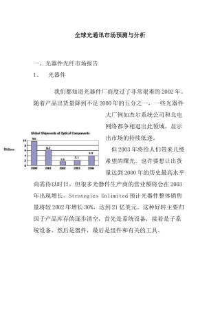 全球光通讯市场分析与预测