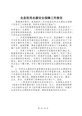 全县饮用水源安全保障工作报告 