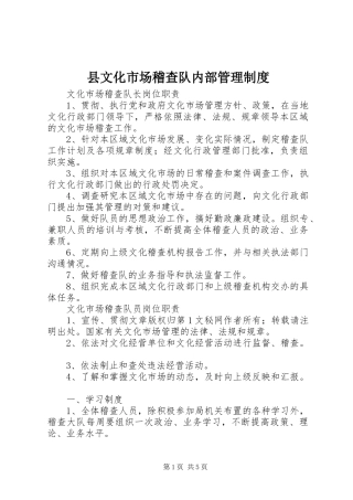 县文化市场稽查队内部管理规章制度 