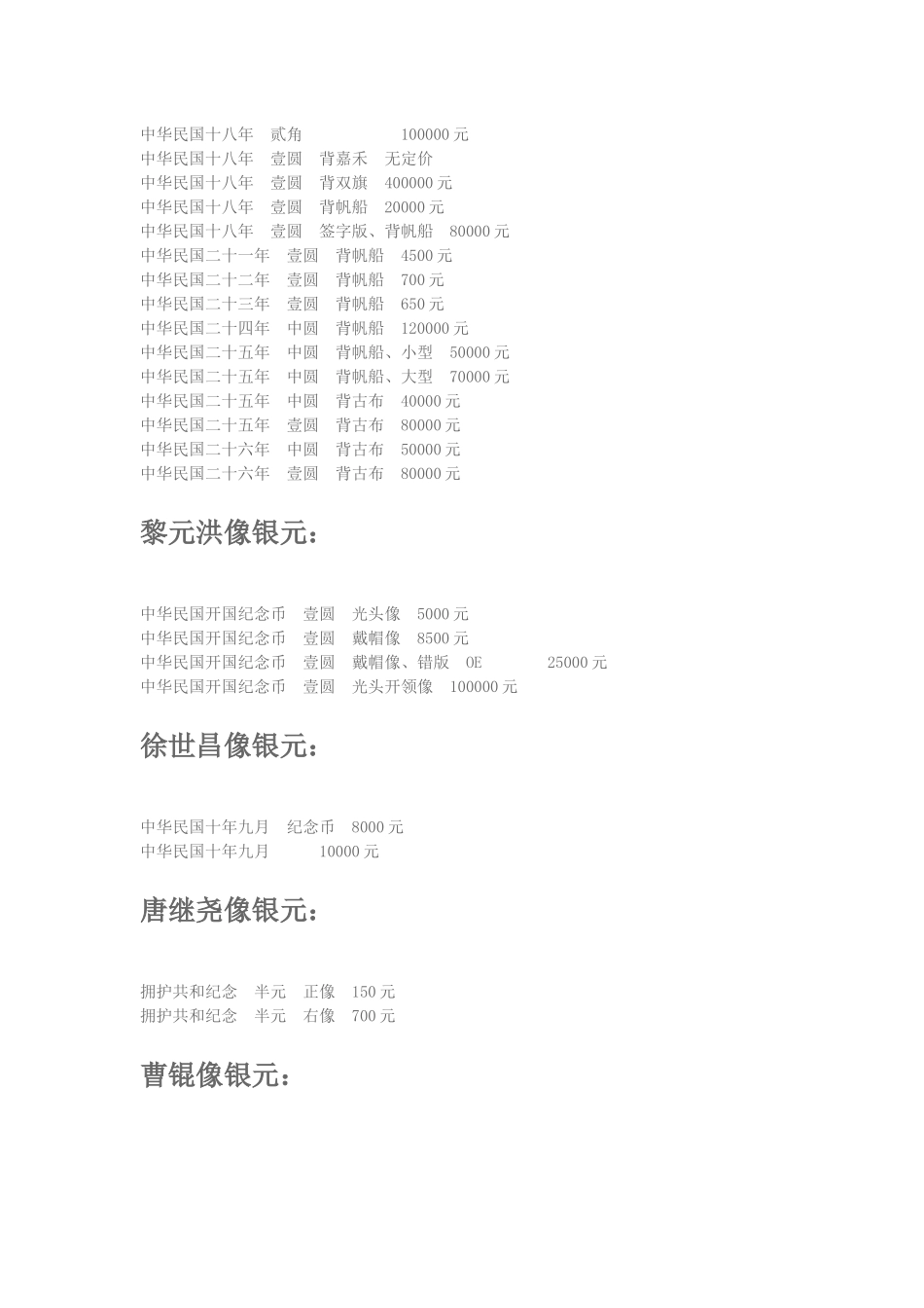 XXXX最新银元价格表_第3页