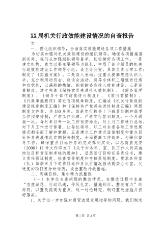 XX局机关行政效能建设情况的自查报告 