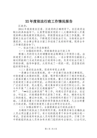 XX年度依法行政工作情况报告 