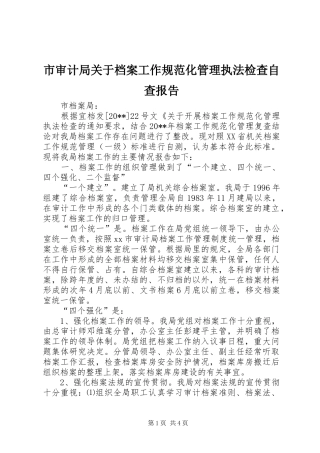 市审计局关于档案工作规范化管理执法检查自查报告 