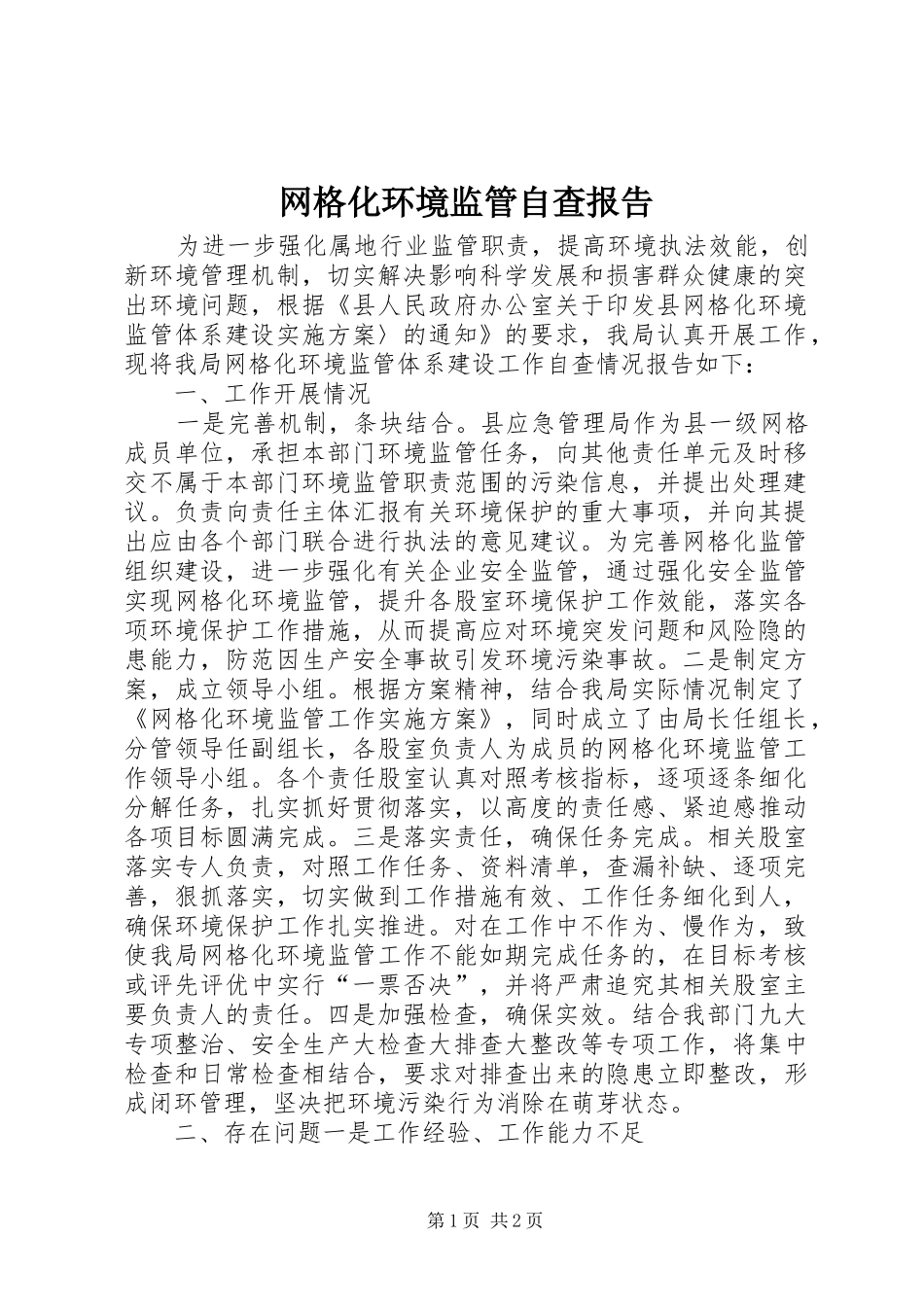 网格化环境监管自查报告 _第1页