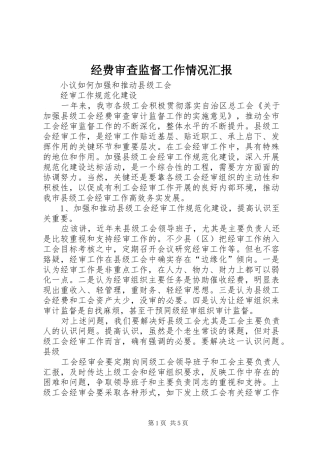 经费审查监督工作情况汇报 
