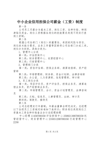 中小企业信用担保公司薪金（工资）规章制度