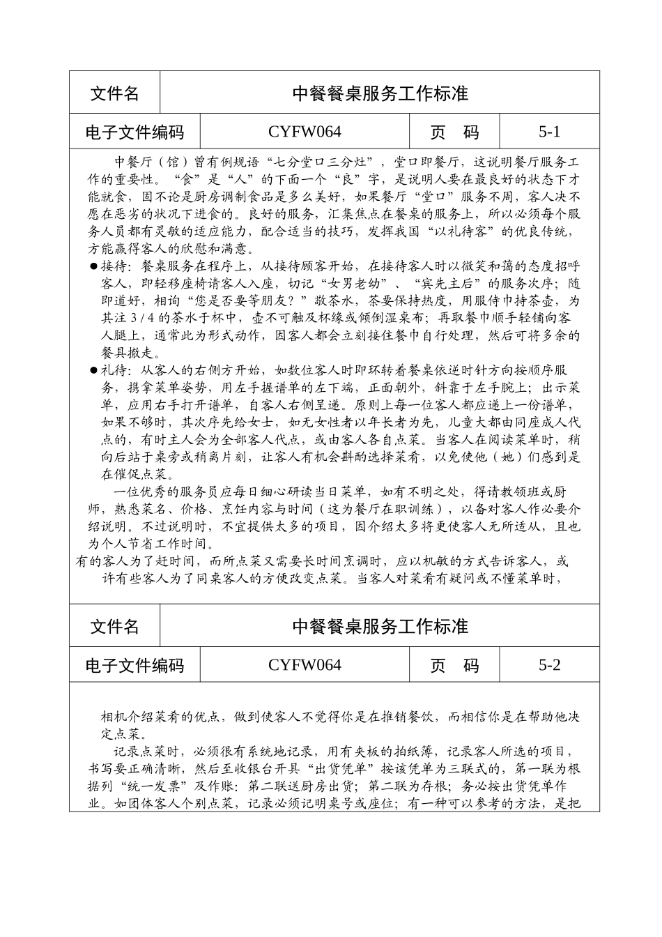 中餐餐桌服务工作标准_第1页