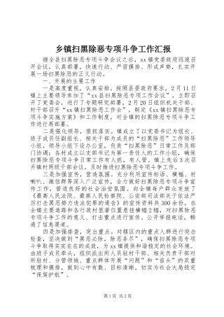 乡镇扫黑除恶专项斗争工作汇报 