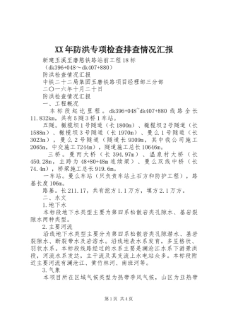 XX年防洪专项检查排查情况汇报 