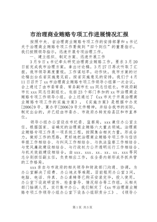 市治理商业贿赂专项工作进展情况汇报 