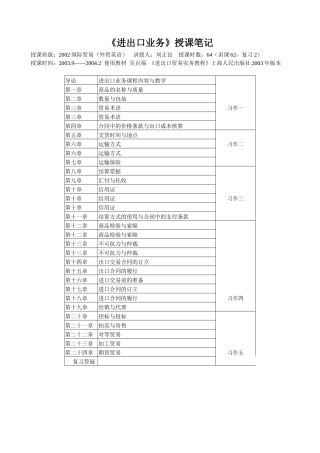 《进出口业务》授课笔记
