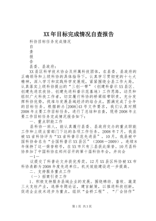 XX年目标完成情况自查报告 