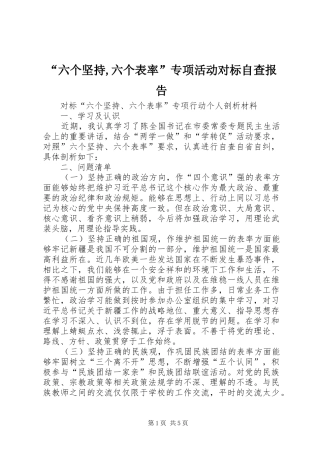 “六个坚持,六个表率”专项活动对标自查报告 