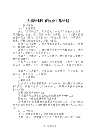 乡镇计划生育协会工作计划