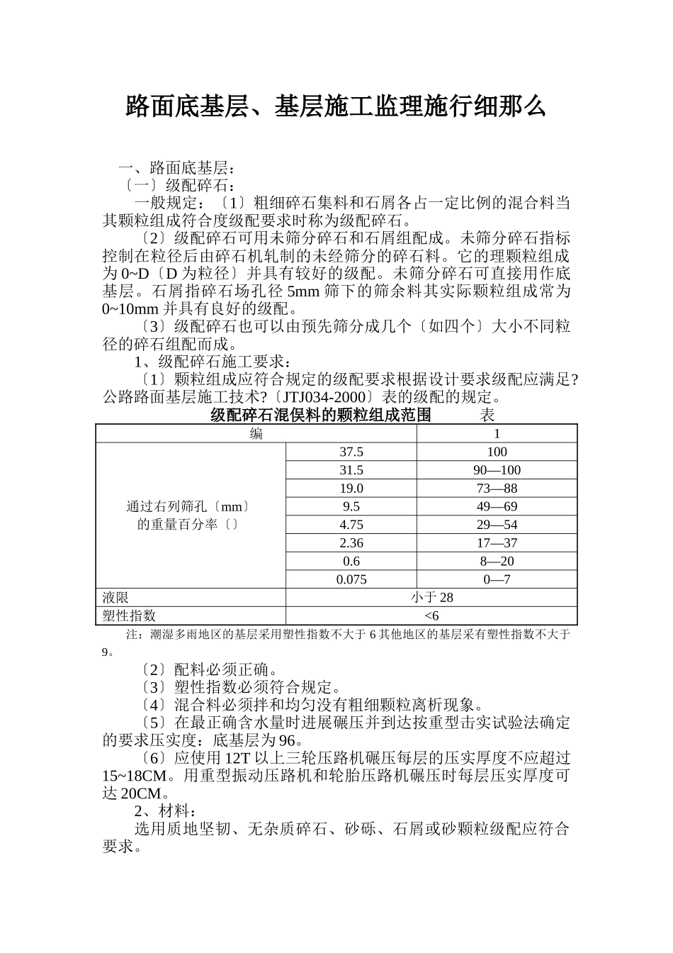 路面底基层、基层施工监理实施细则_第1页