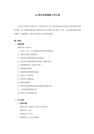 xx项目市场调查工作计划(1)
