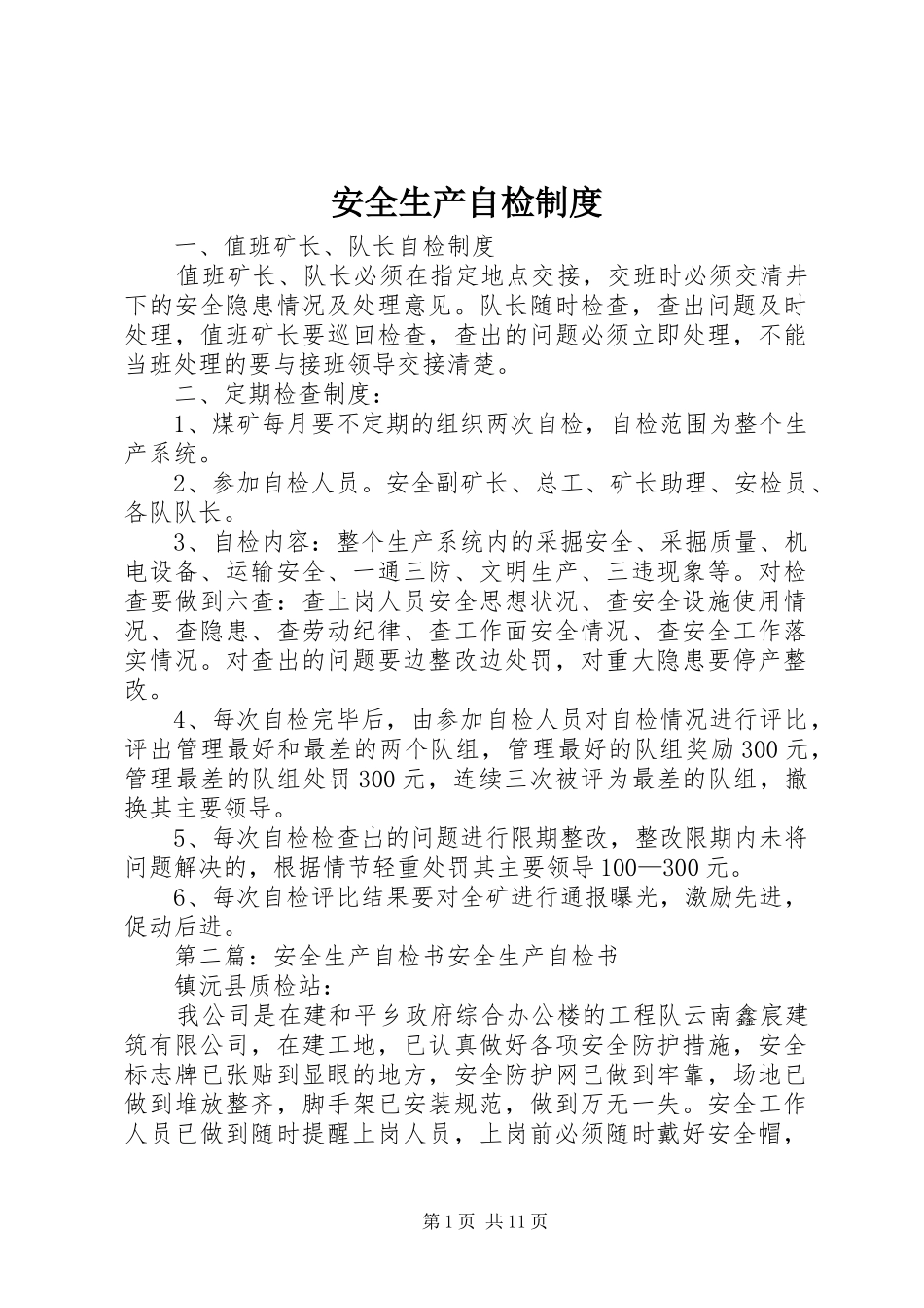 安全生产自检规章制度_第1页