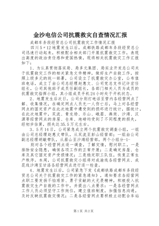 金沙电信公司抗震救灾自查情况汇报 