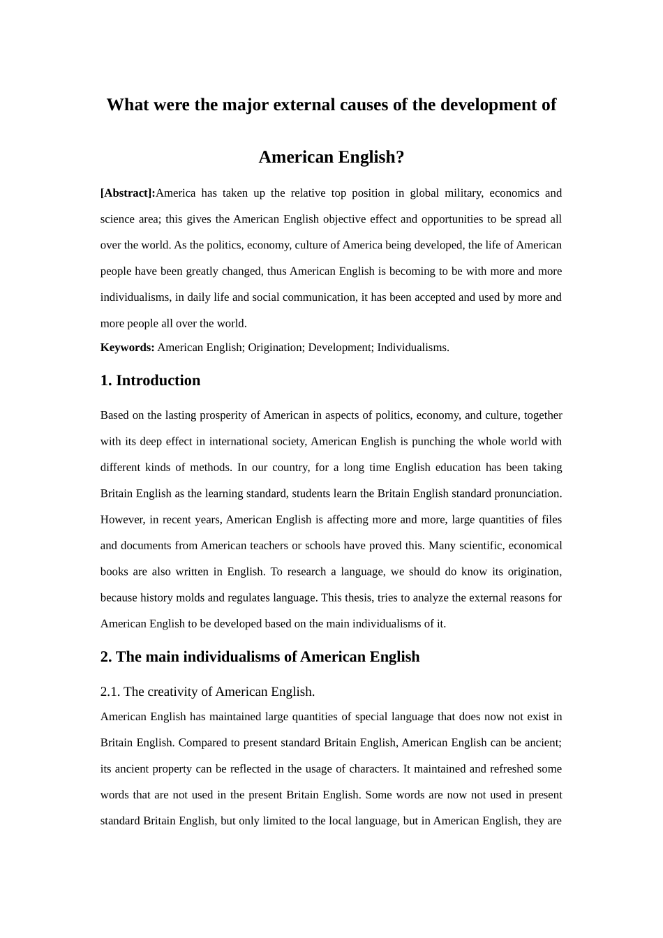 What were the major external causes of the development of American English _第1页