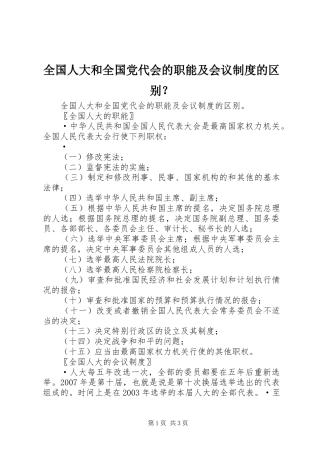 全国人大和全国党代会的职能及会议规章制度的区别？