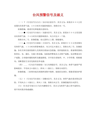 《安全常识-灾害防范》之台风预警信号及涵义 