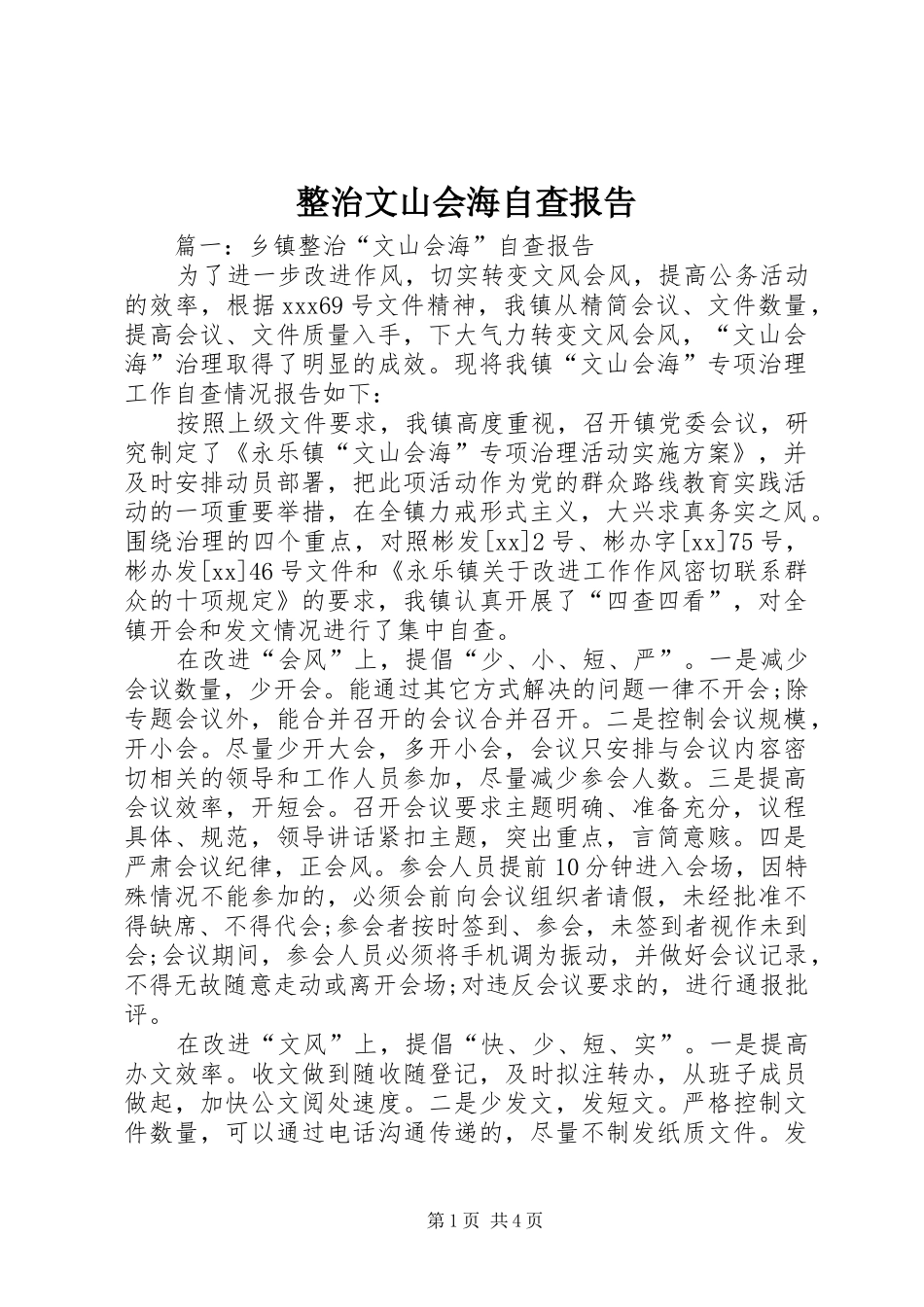 整治文山会海自查报告 _第1页