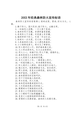 20XX年经典森林防火宣传标语大全