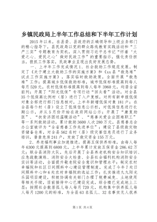 乡镇民政局上半年工作总结和下半年工作计划