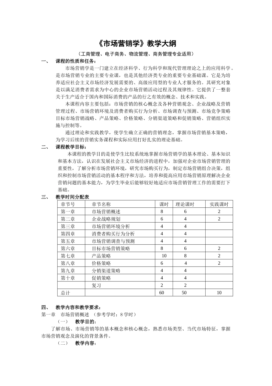 市场营销教学大纲60学时(新)_第1页