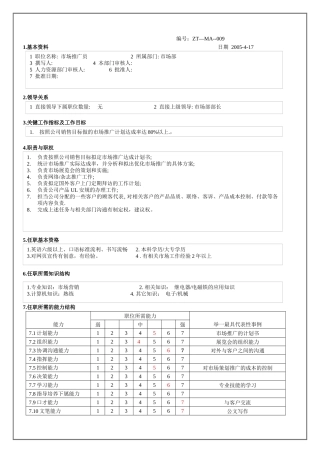 市场推广员 职位说明书