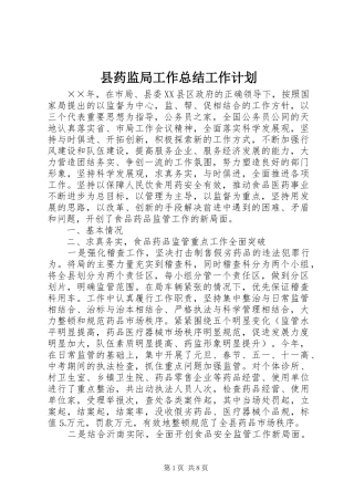 县药监局工作总结工作计划