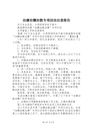 治庸治懒治散专项活动自查报告 