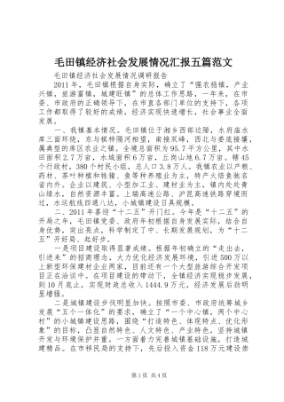 毛田镇经济社会发展情况汇报五篇范文 