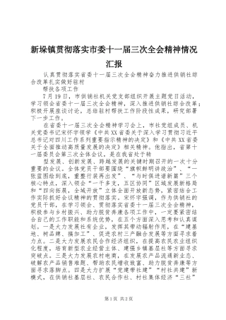 新垛镇贯彻落实市委十一届三次全会精神情况汇报 