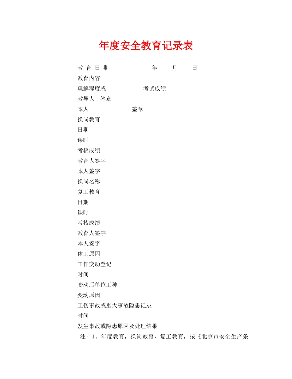 《安全管理文档》之年度安全教育记录表 _第1页