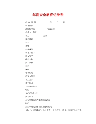 《安全管理文档》之年度安全教育记录表 
