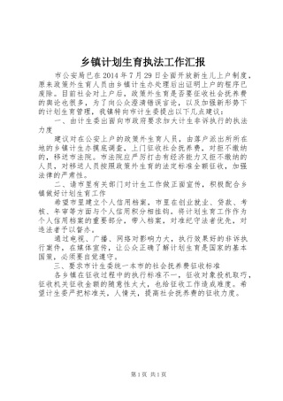 乡镇计划生育执法工作汇报