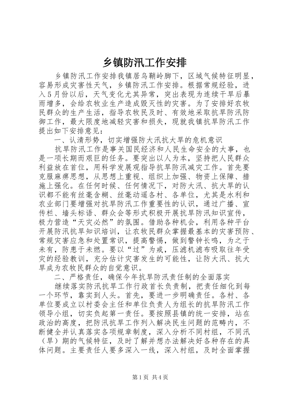 乡镇防汛工作安排_第1页