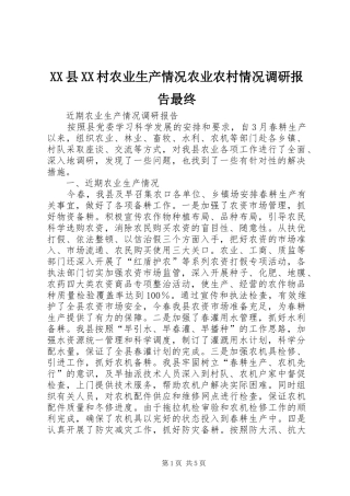 XX县XX村农业生产情况农业农村情况调研报告最终 