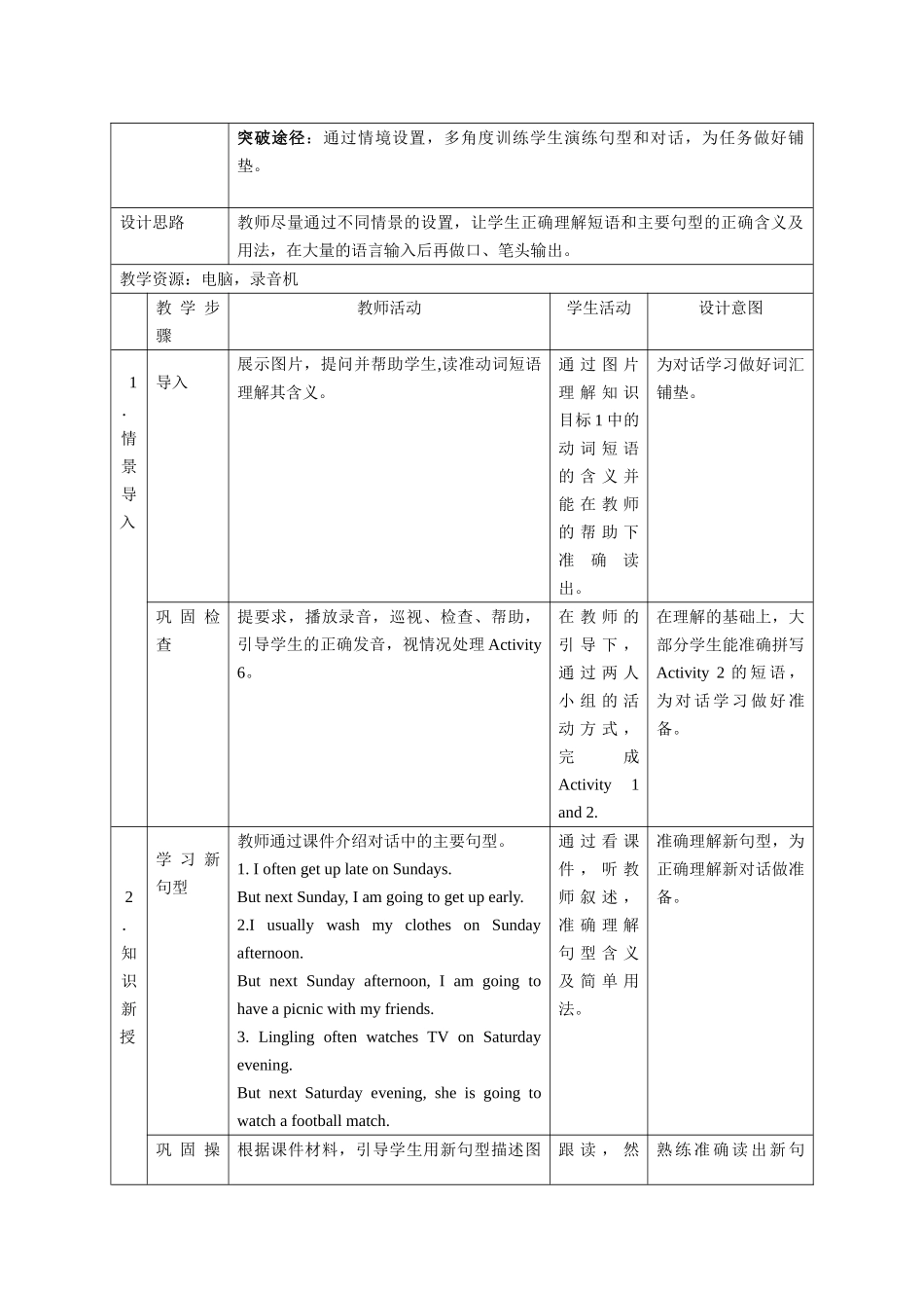 module 3 plans unit 1 what are you going to do at the weekend 教案（外研社七年级下） (4)doc--初中英语 _第2页