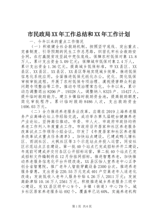 市民政局XX年工作总结和XX年工作计划