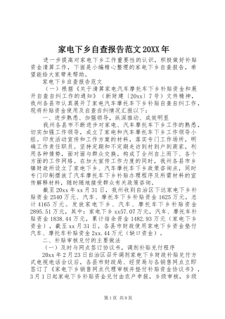 家电下乡自查报告范文20XX年