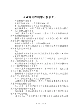 企业内部控制审计报告1
