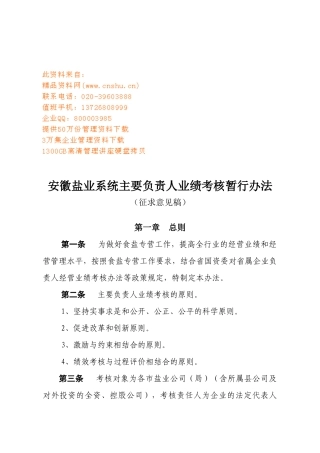 安徽盐业系统主要负责人业绩考核办法