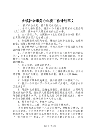 乡镇社会事务办年度工作计划范文