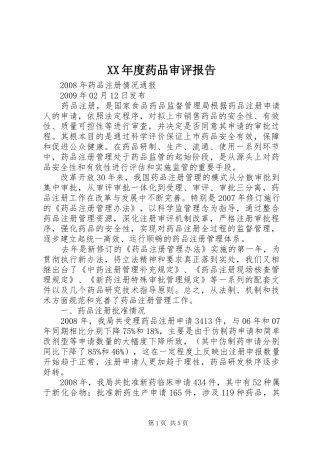 XX年度药品审评报告 