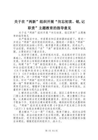 关于在“两新”组织开展“勿忘初衷、铭,记职责要求”主题教育的指导意见